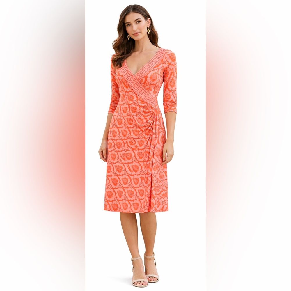NWT‎ Tracy Reese Silk Wrap Dress Coral Pink Floral Midi Size 10